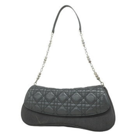 Christian Dior Cannage Shoulder Bag Leather Denim Black - Picture 1 of 9
